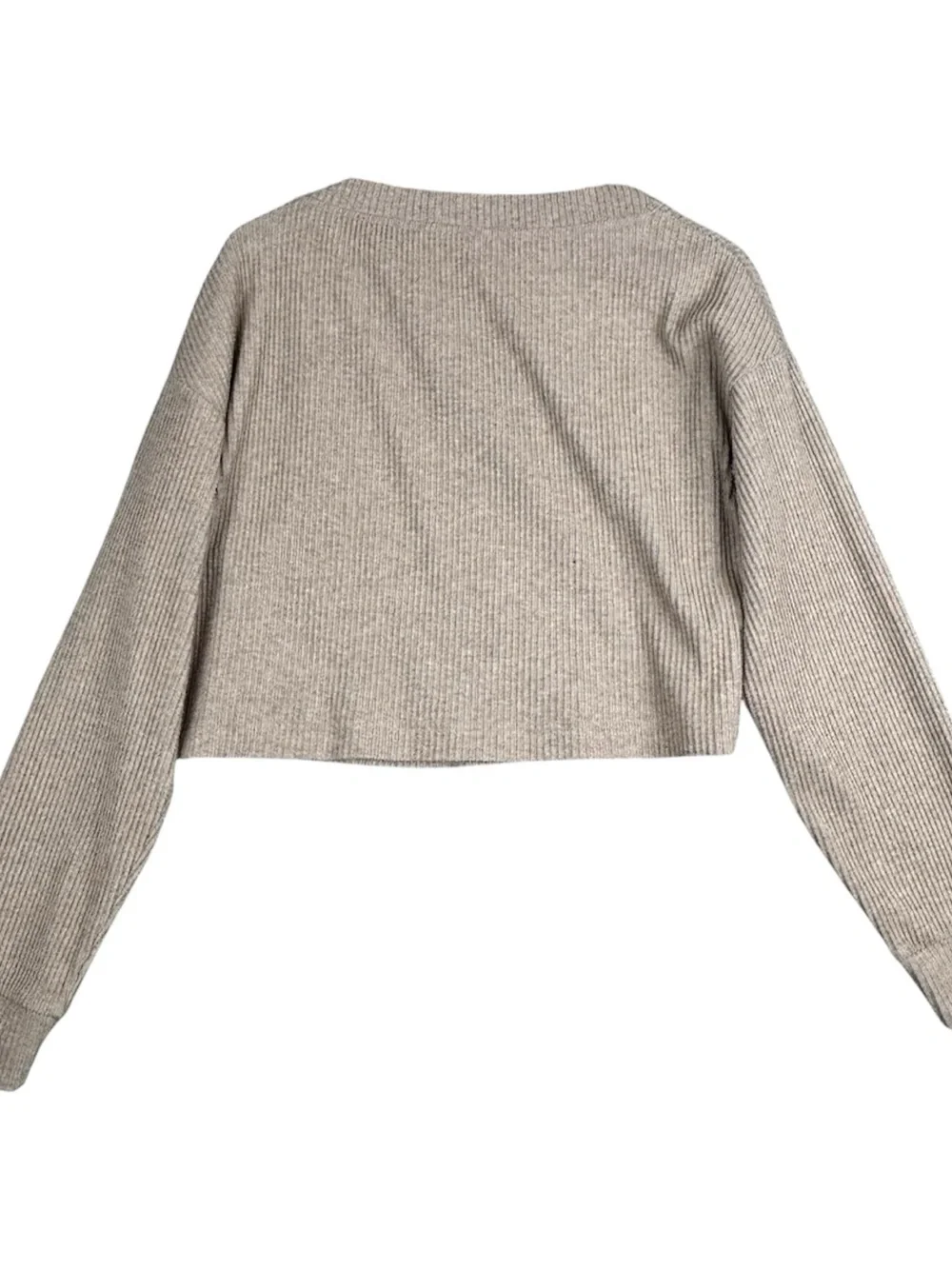 ALO Yoga Top Womens Medium Beige Muse Ribbed Crop V-Neck Pullover Relaxed